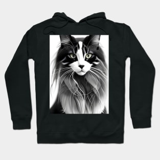 Black and White Cat - Modern Digital Art Hoodie